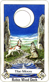 Mood card from The Robin Wood Deck with dong and wolf howling at the moon